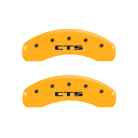 MGP 4 Caliper Covers Engraved Front Cursive/Cadillac Engraved Rear CTS Yellow finish black ch - 35013SCTSYL