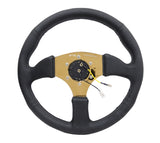 NRG Reinforced Steering Wheel (350mm / 2.5in. Deep) Leather Race Comfort Grip w/4mm Gold Spokes - RST-023GD-R