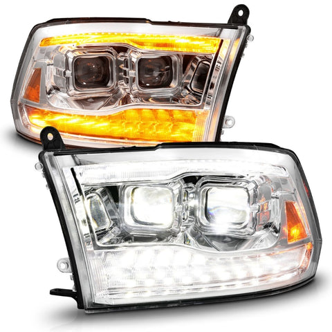 ANZO 09-18 Dodge Ram 1500/2500/3500 Full LED Proj Headlights w/Switchback Light Bar - Chrome - 111596