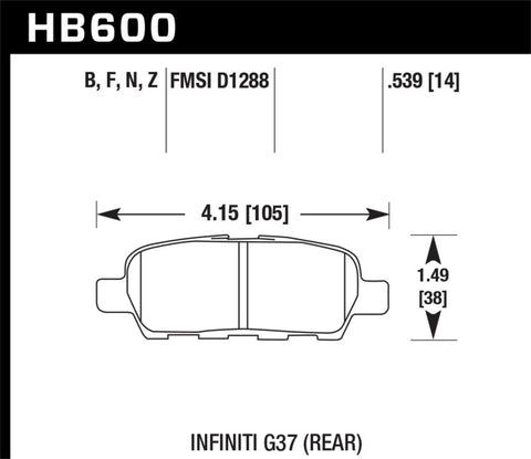 Hawk Infiniti G35 Sport/G37 / 08-10 Nissan Rogue / 07-09 Sentra SE-R / 10 Sentra SE-R M/T HPS Street - HB600F.539