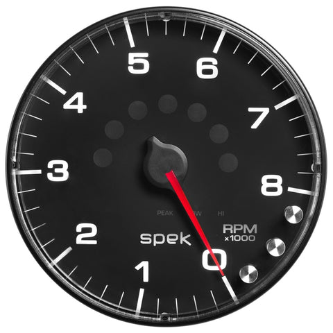 Autometer Spek-Pro Gauge Tachometer 5in 8K Rpm W/Shift Light & Peak Mem Black/Black - P238328