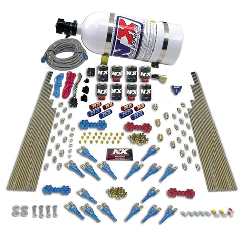 Nitrous Express Shark Dual Stage/Gas 16 Nozzles 8 Solenoids Nitrous Kit (200-1200HP) w/10lb Bottle - 90008-10