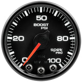 Autometer Spek-Pro Gauge Boost 2 1/16in 100psi Stepper Motor W/Peak & Warn Blk/Blk - P30532