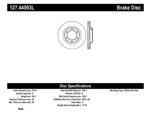 StopTech Slotted & Drilled Sport Brake Rotor - 127.44093L