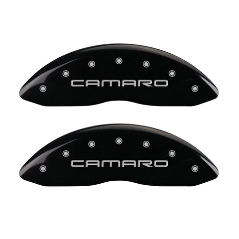 MGP 4 Caliper Covers Engraved Front & Rear Gen 4/Camaro Black finish silver ch - 14027SCA4BK