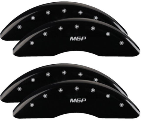 MGP 4 Caliper Covers Engraved Front & Rear 2019+ Ram 2500/3500 Black Finish Silver MGP Logo - 55007SMGPBK