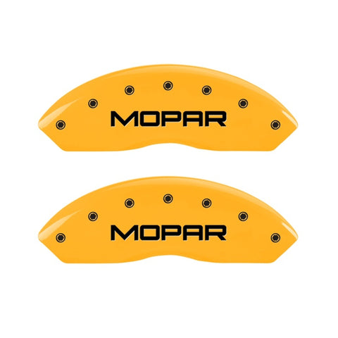 MGP 2 Caliper Covers Engraved Front Mopar Yellow Finish Black Char 2006 Jeep Wrangler - 42009FMOPYL