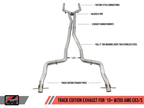 AWE Tuning 2019+ Mercedes-Benz C63/S AMG Sedan (W205) Track Edition Exhaust - No Tips - 3020-11034