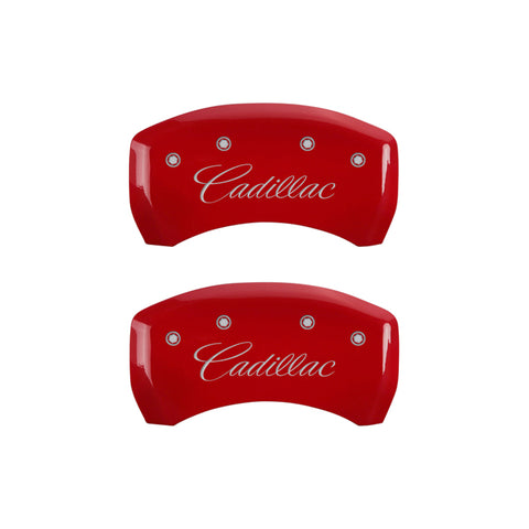 MGP 4 Caliper Covers Engraved Front & Rear Cursive/Cadillac Red Finish Silver Char 2016 Cadillac CT6 - 35026SCADRD