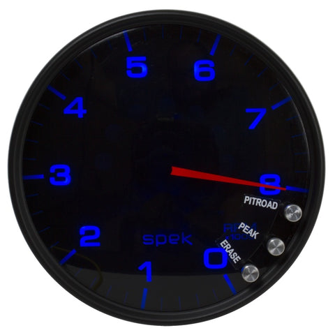 Autometer Spek-Pro Gauge Tachometer 5in 8K Rpm W/Shift Light & Peak Mem Black/Smoke/Black - P23852