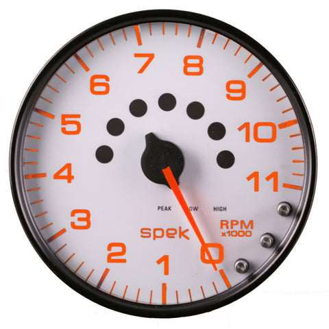 Autometer Spek-Pro Gauge Tachometer 5in 11K Rpm W/Shift Light & Peak Mem White/Black - P23912