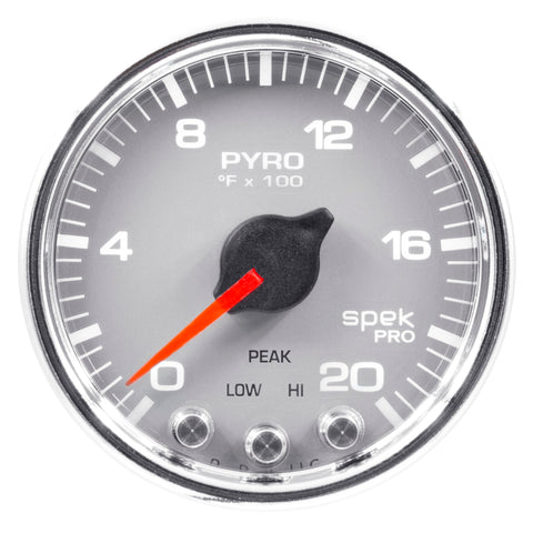 Autometer Spek-Pro Gauge Pyro. (Egt) 2 1/16in 2000f Stepper Motor W/Peak & Warn Slvr/Chrm - P31021