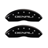 MGP 4 Caliper Covers Engraved Front & Rear Denali Black Finish Silver Char 2019 GMC Arcadia - 34212SDNLBK