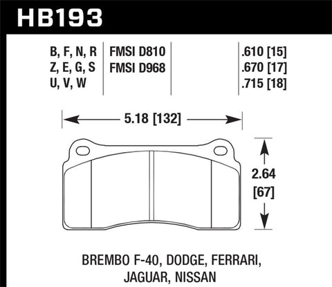 Hawk 15-17 Dodge Viper / 88-92 Ferrari F40 ER-1 Brake Pads - HB193D.670