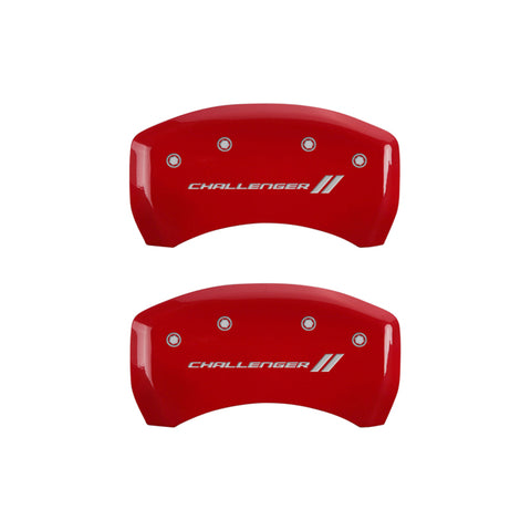 MGP 4 Caliper Covers Engraved Front & Rear With stripes/Challenger Red finish silver ch - 12005SCL1RD