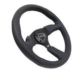 NRG Reinforced Steering Wheel (350mm / 2.5in. Deep) Blk Leather Comfort Grip w/5mm Matte Blk Spokes - RST-023MB-R