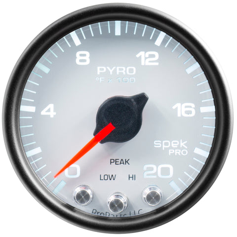 Autometer Spek-Pro Gauge Pyro. (Egt) 2 1/16in 2000f Stepper Motor W/Peak & Warn Wht/Blk - P31012