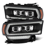 AlphaRex 19-21 Ram 2500 LUXX LED Proj Headlights Plank Style Black w/Activ Light/Seq Signal/DRL - 880550