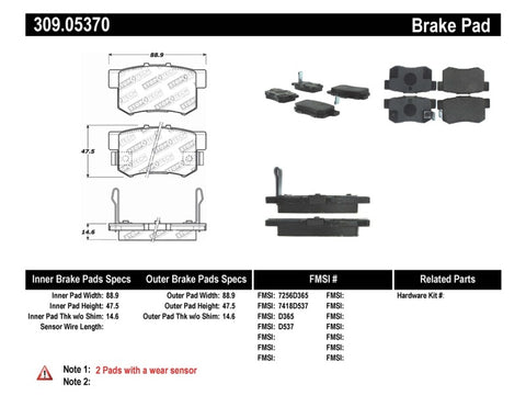 StopTech Performance 00-09 Honda S2000 / 92-07 Accord / 04-10 Acura TSX / 02-06 RSX Rear Brake Pads - 309.05370