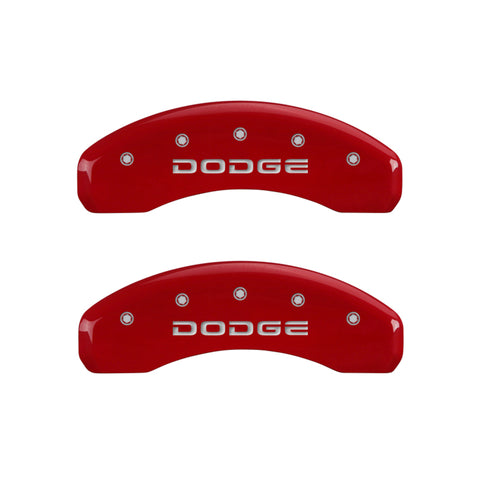 MGP 4 Caliper Covers Engraved Front & Rear Broken D/Dodge Red finish silver ch - 12134SDODRD