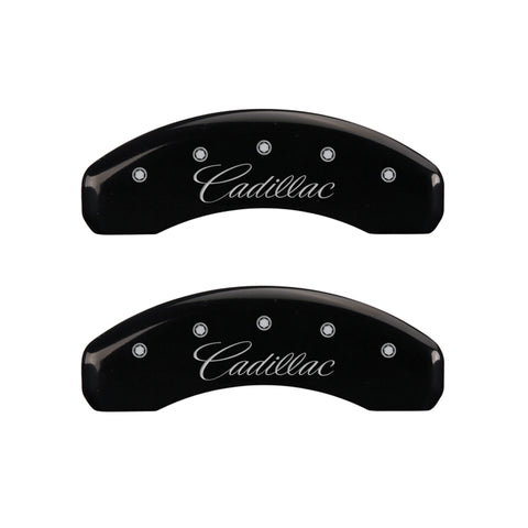 MGP 4 Caliper Covers Engraved Front & Rear Cursive/Cadillac Black finish silver ch - 35013SCADBK