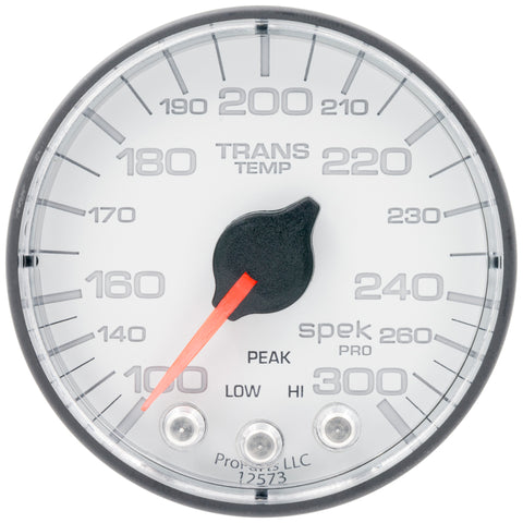 Autometer Spek-Pro 2 1/16in 300 Degree F Stepper Motor W/Peak & Warn White/Black Trans Temp Gauge - P342128