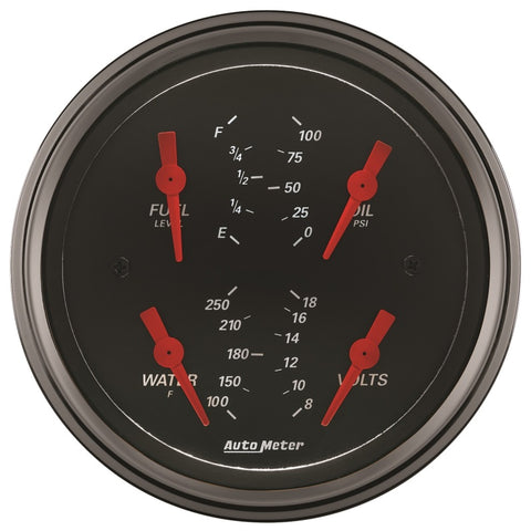 Autometer Designer Black 3.375in Quad Gauge - Fuel Level / Oil Pressure / Water Temp. / Voltmeter - 1414