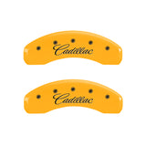 MGP 4 Caliper Covers Engraved Front & Rear Cursive/Cadillac Yellow finish black ch - 35011SCADYL