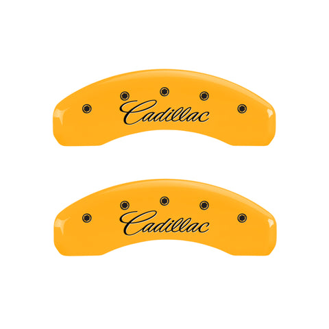 MGP 4 Caliper Covers Engraved Front & Rear Cursive/Cadillac Yellow finish black ch - 35011SCADYL