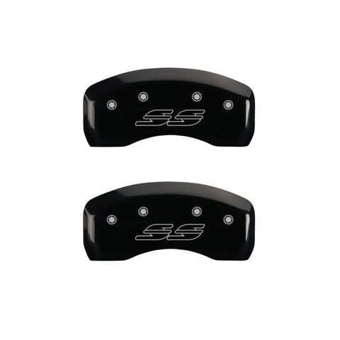 MGP 4 Caliper Covers Engraved Front & Rear Impala style/SS Black finish silver ch - 14223SSS2BK