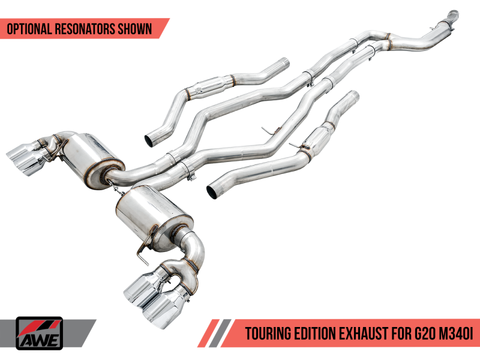 AWE Tuning 2019+ BMW M340i (G20) Resonated Touring Edition Exhaust - Quad Chrome Silver Tips - 3015-42150