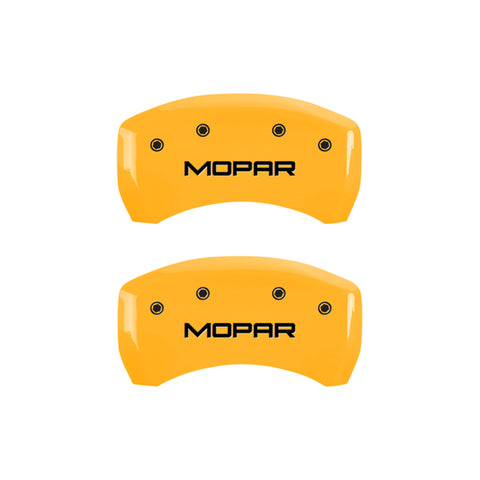 MGP 4 Caliper Covers Engraved Front & Rear Mopar Yellow Finish Black Char 2007 Dodge Charger - 12005SMOPYL