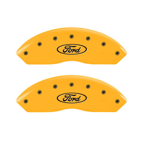 MGP 4 Caliper Covers Engraved Front & Rear Oval logo/Ford Yellow finish black ch - 10231SFRDYL