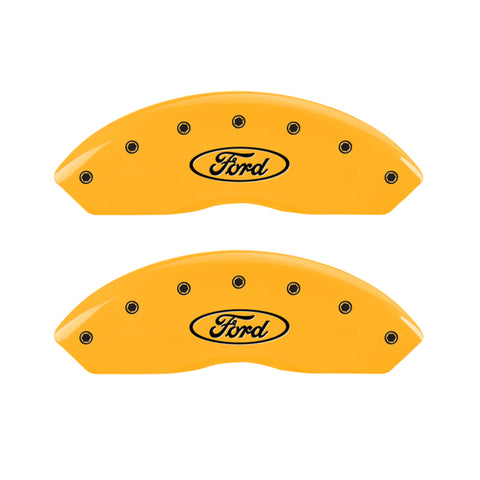 MGP 4 Caliper Covers Engraved Front & Rear Oval logo/Ford Yellow finish black ch - 10240SFRDYL
