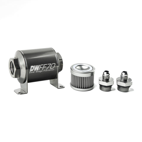 DeatschWerks Stainless Steel 6AN 10 Micron Universal Inline Fuel Filter Housing Kit (70mm) - 8-03-070-010K-6