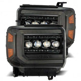 AlphaRex 14-18 GMC Sierra NOVA LED Proj Headlights Plnk Style Alpha Blk w/Activ Light/Seq Signal/DRL - 880616