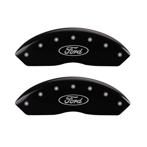 MGP 4 Caliper Covers Engraved Front & Rear Oval logo/Ford Black finish silver ch - 10240SFRDBK
