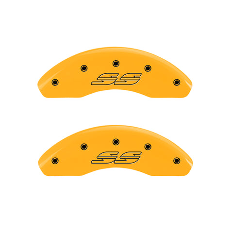 MGP 4 Caliper Covers Engraved Front & Rear Impala Style/Ss Yellow Finish Blk Char 2000 Chevy Impala - 14050SSS2YL