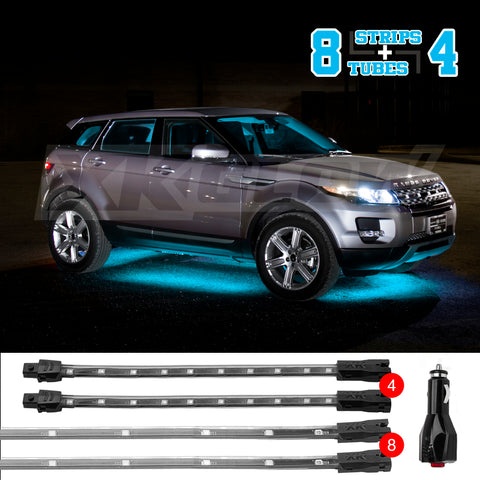 XK Glow Strip Single Color Underglow LED Accent Light Car/Truck Kit Light Blue - 8x24In + 4x 8In - XK041005-AB