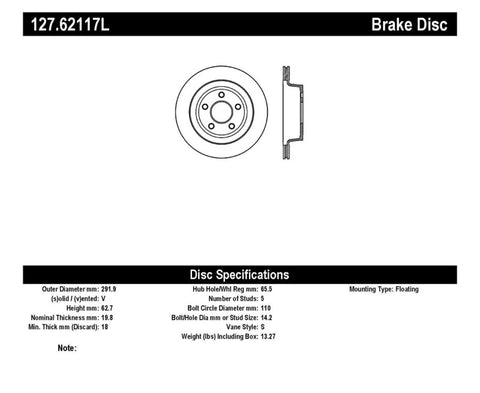 StopTech Slotted & Drilled Sport Brake Rotor - 127.62117L