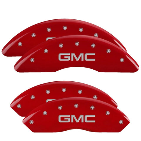 MGP 4 Caliper Covers Engraved Front & Rear Denali Red finish silver ch - 34006SDNLRD