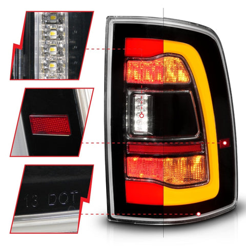ANZO 09-18 Dodge Ram 1500 Sequential LED Taillights Black w/Switchback Amber Signal - 311471