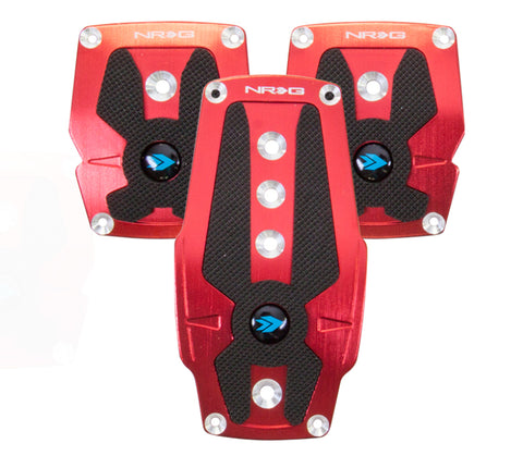 NRG Brushed Aluminum Sport Pedal M/T - Red w/Black Rubber Inserts - PDL-200RD