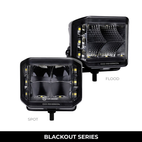 Go Rhino Xplor Blackout Series Cube LED Sideline Flood Light Kit (Surface Mount) 4x3 - Blk (Pair) - 750700321FCS