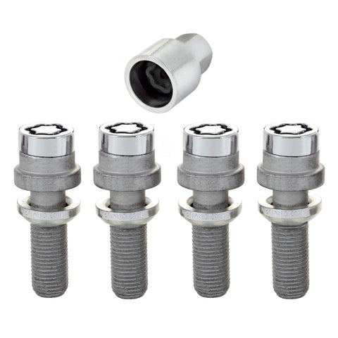 McGard Wheel Lock Bolt Set - 4pk. (Radius Seat) M14X1.5 / 19mm Hex / 35.4mm Shank Length - Chrome - 28032