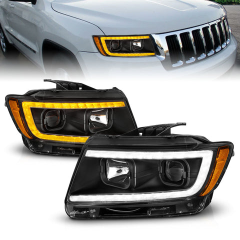 ANZO 11-13 Jeep Grand Cherokee (Factory Halogen Only) Projector Headlights w/Light Bar Swtchbk Black - 111568