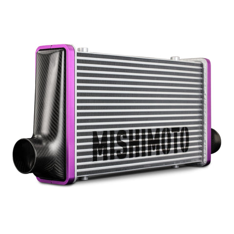 Mishimoto Universal Carbon Fiber Intercooler - Matte Tanks - 450mm Silver Core - C-Flow - BL V-Band - MMINT-UCF-M4S-C-BL