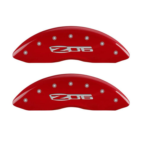 MGP 4 Caliper Covers Engraved Front C6/Corvette Engraved Rear C6/Z06 Red finish silver ch - 13083SCZ6RD