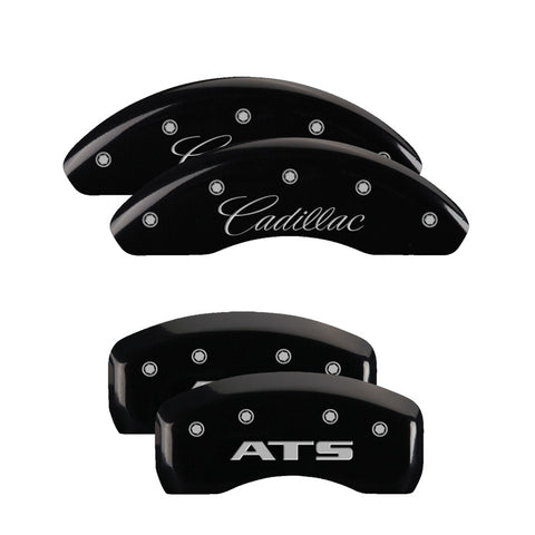 MGP 4 Caliper Covers Engraved Front Cursive/Cadillac Engraved Rear CTS Black finish silver ch - 35010SCTSBK