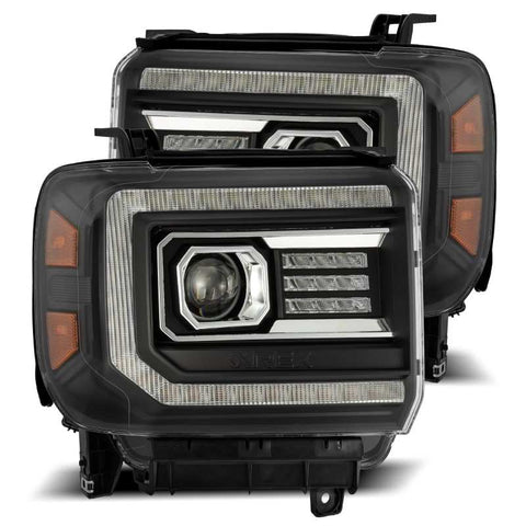 AlphaRex 14-18 GMC Sierra LUXX LED Proj Headlights Plank Style Black w/Activ Light/Seq Signal/DRL - 880615